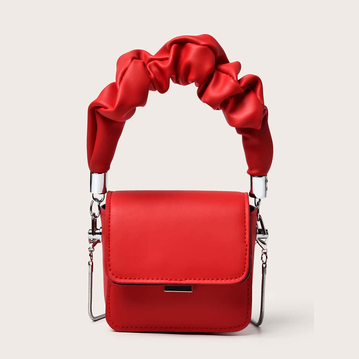 

Solid Ruched Mini Satchel Bag, Red