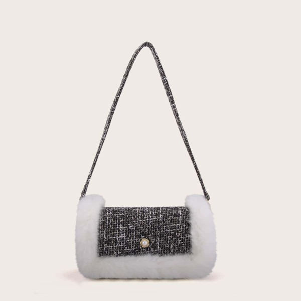 

Contrast Faux Fur Shoulder Bag, Multicolor
