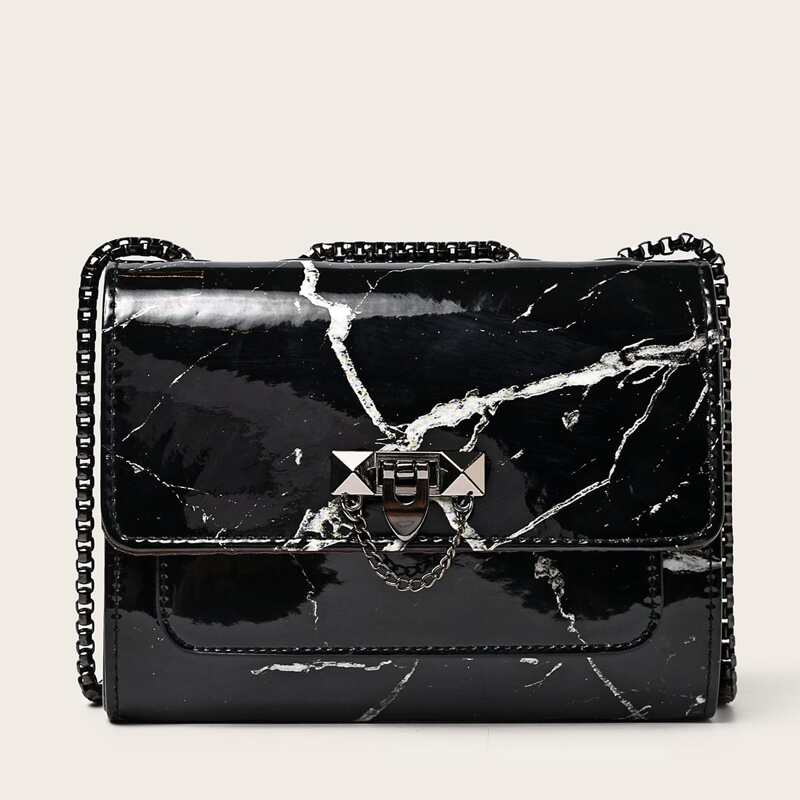 

Marble Chain Crossbody Bag, Black