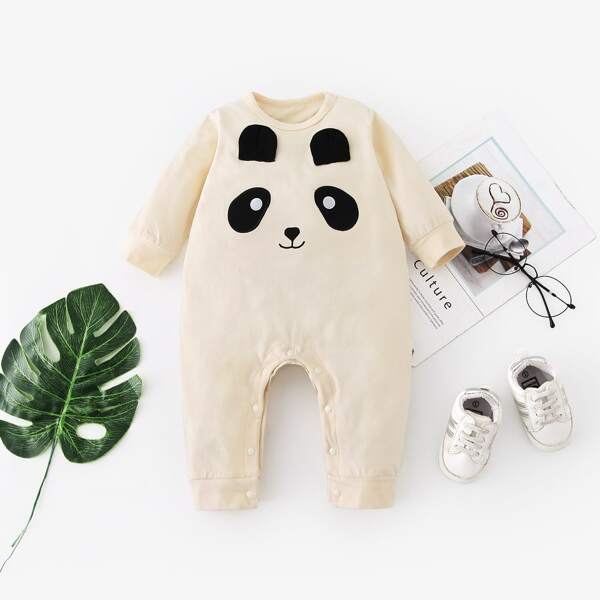 

Baby Girl 3D Ear Design Embroidery Jumpsuit, Beige