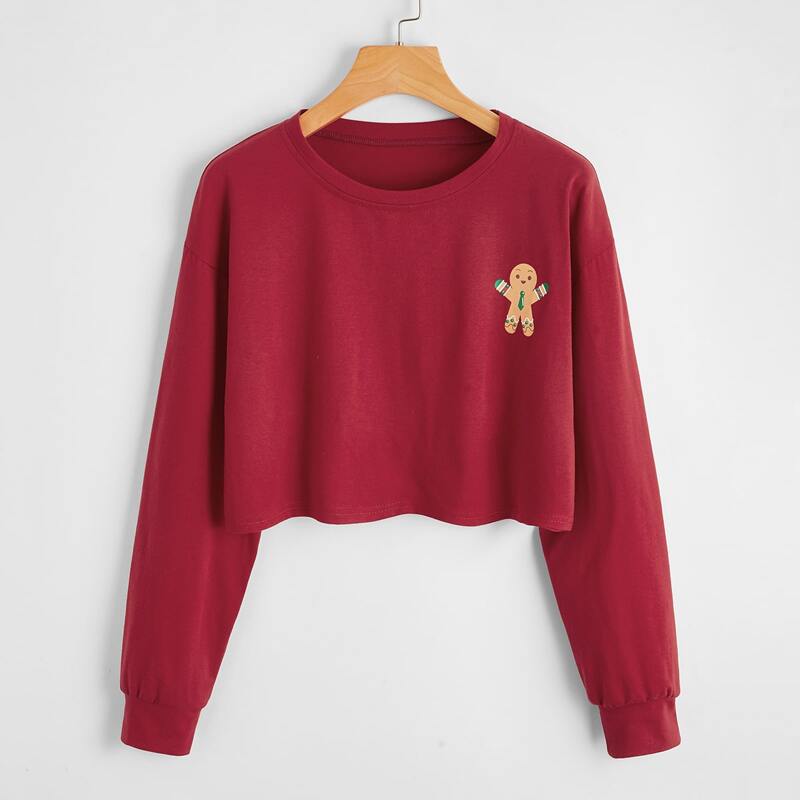 

Christmas Cartoon Graphic Crop Tee, Rose red