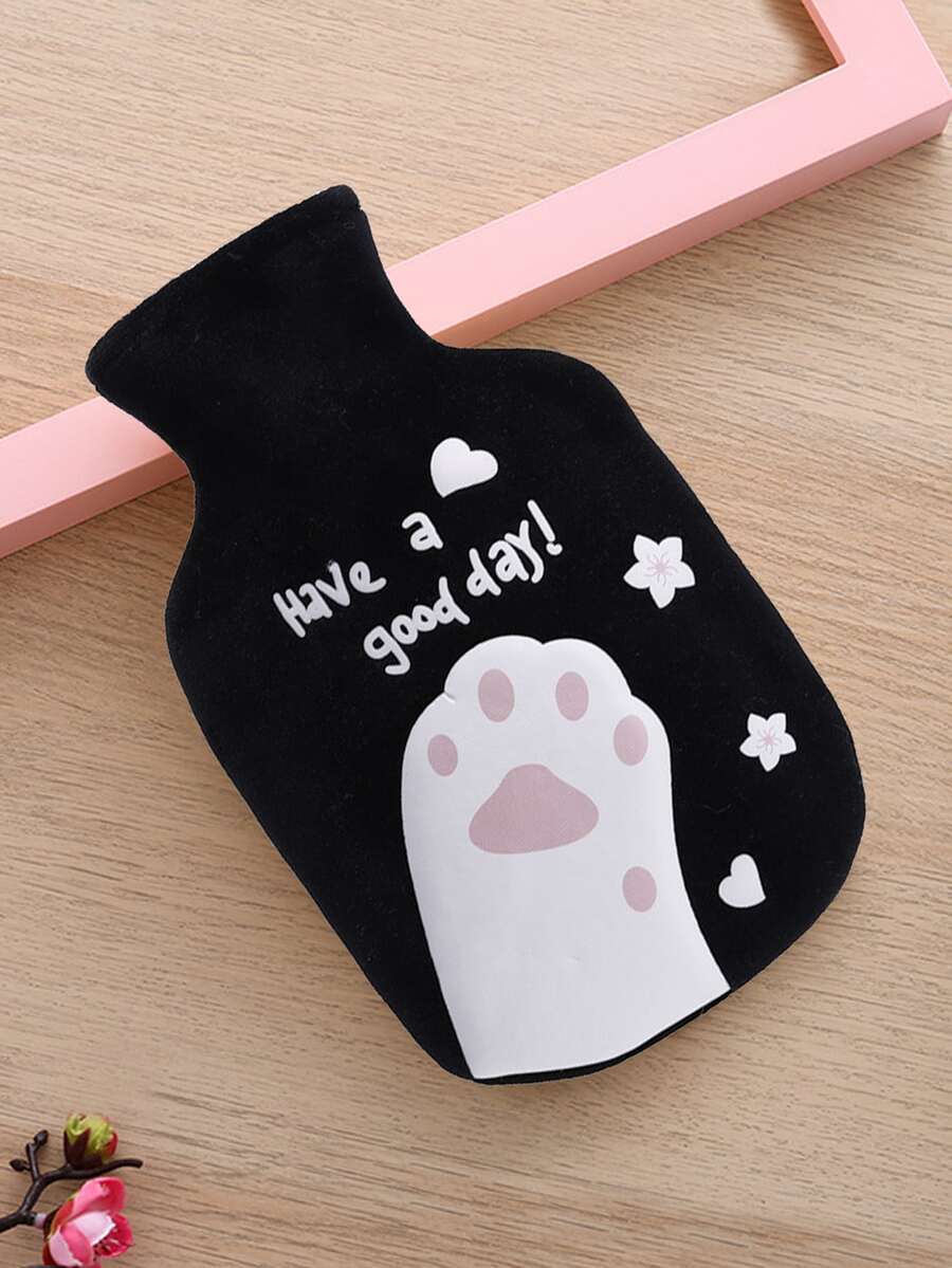 1pc Hot Water Bag With Cartoon Plush Cover - Black - View 1