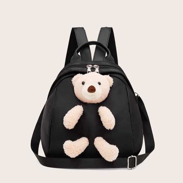 

Girls Bear Decor Backpack, Black