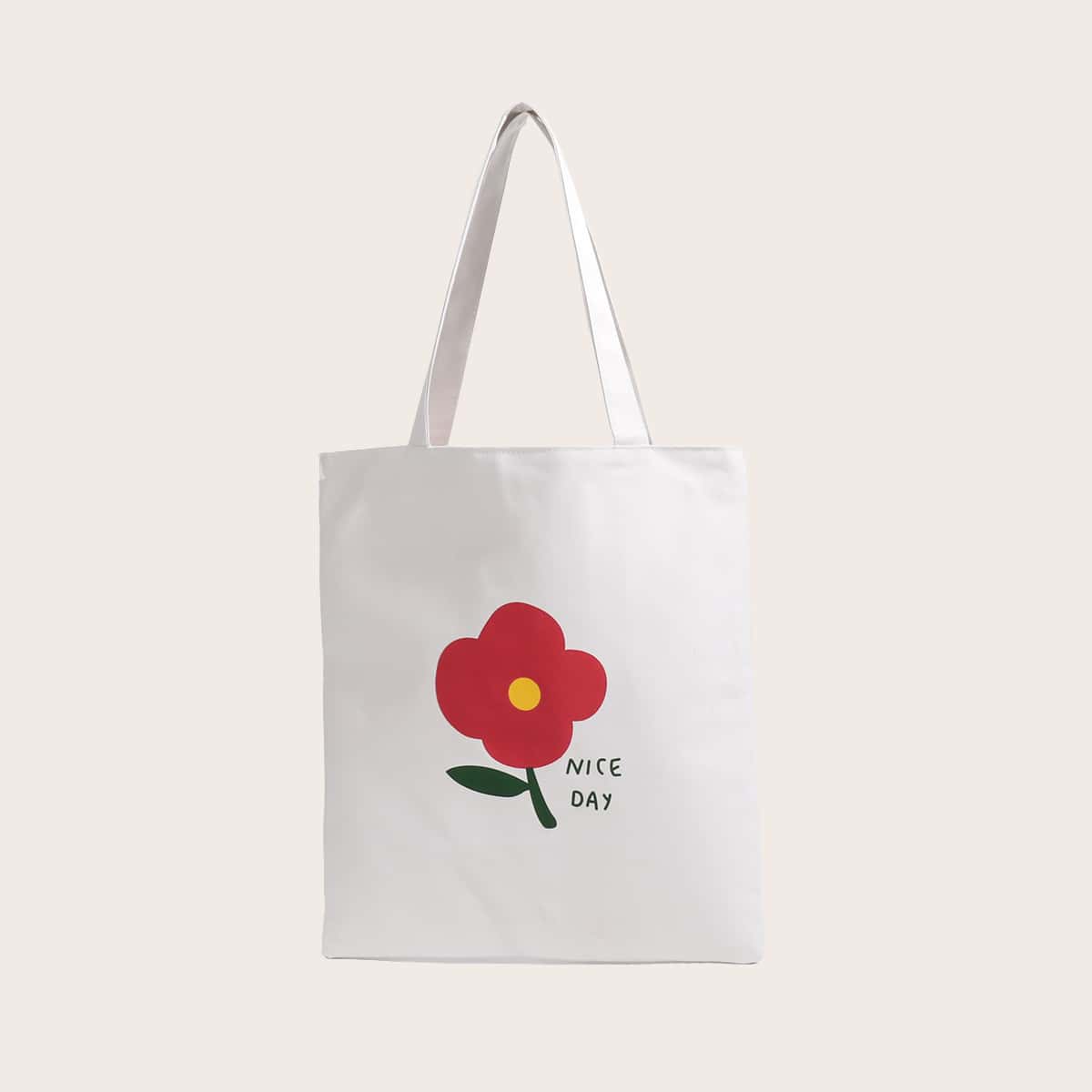 

Floral Graphic Shopper Bag, White
