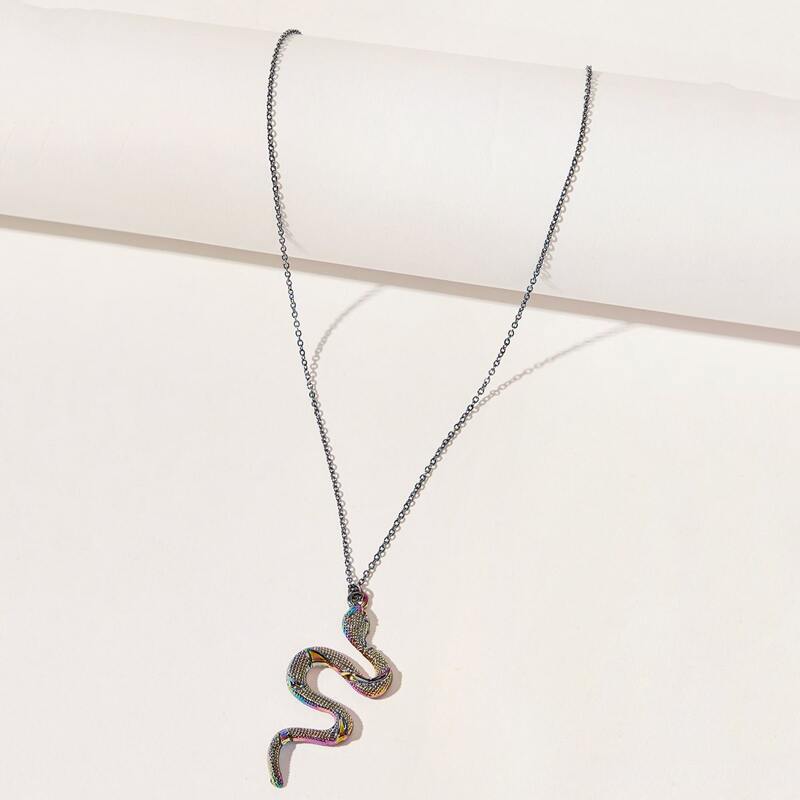 

Holographic Snake Pendant Necklace, Silver