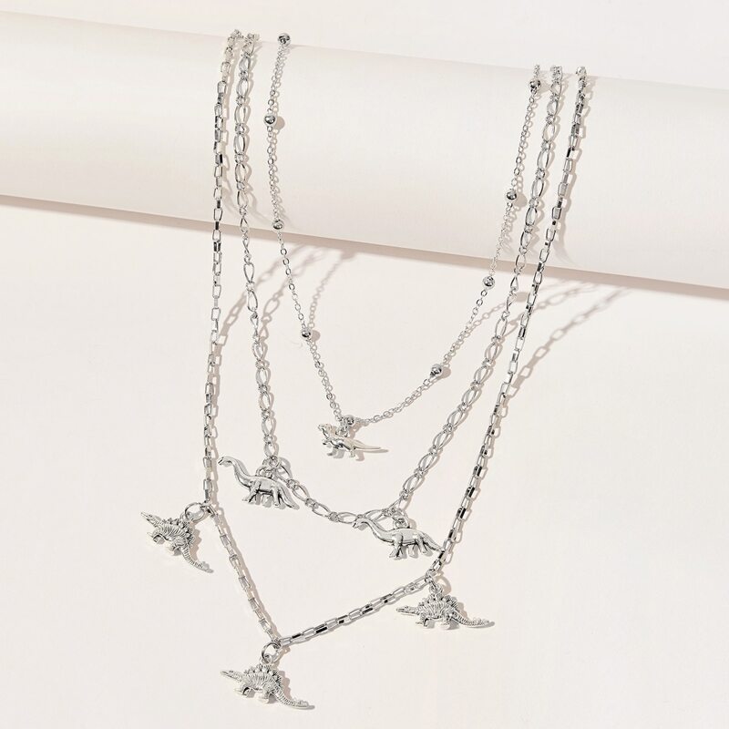 

Dinosaur Layered Chain Necklace, Silver