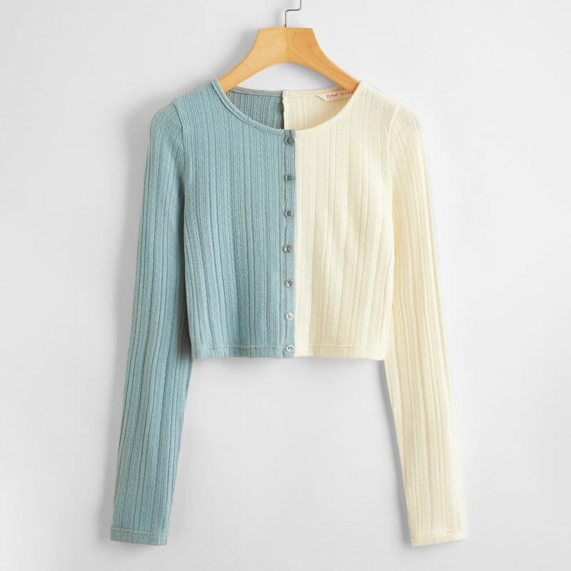 

Two Tone Crop Knit Cardigan, Multicolor