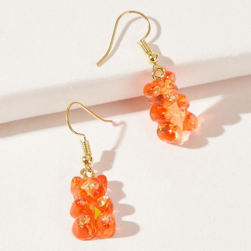 

Holographic Bear Drop Earrings, Orange