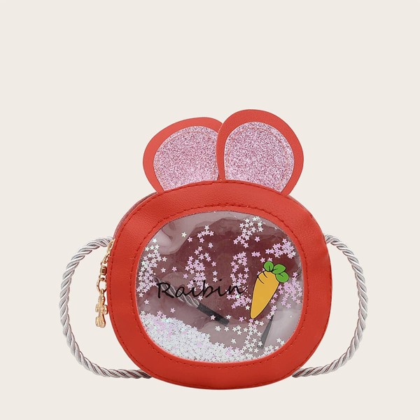 

Girls Clear Glitter Ear Decor Crossbody Bag, Red