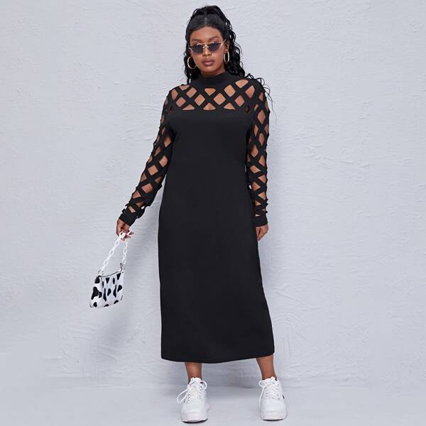 

Plus Mock Neck Cut Out Tee Dress, Black