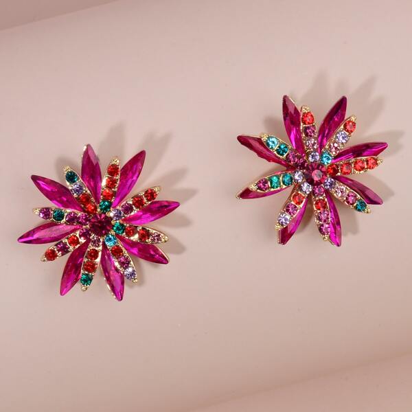 

Rhinestone Flower Design Stud Earrings, Hot pink