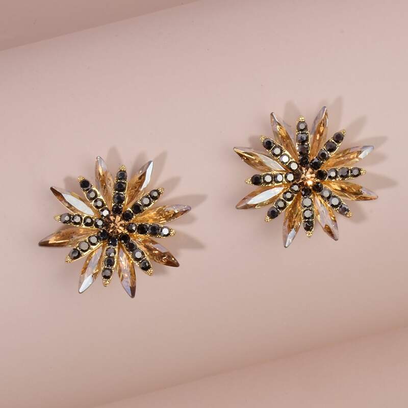 

Rhinestone Flower Design Stud Earrings, Champagne