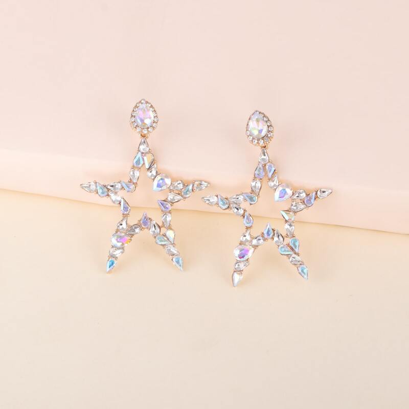 

Rhinestone Star Drop Earrings, White