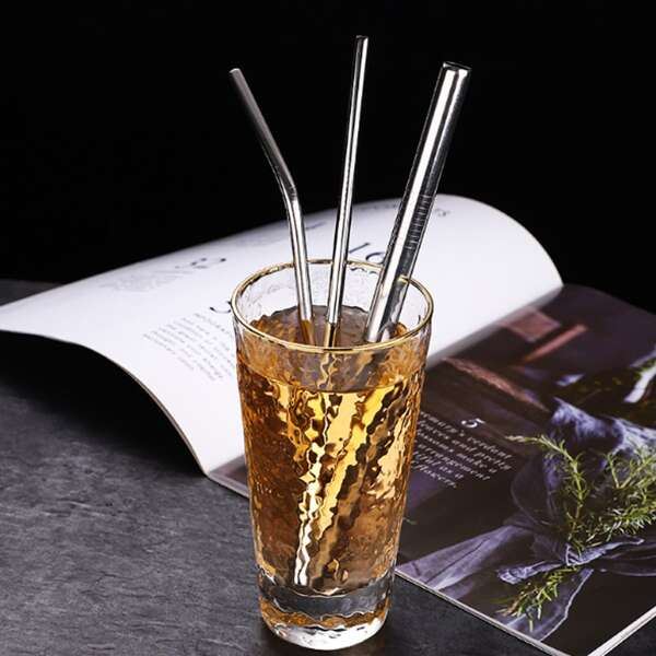 

3pcs Stainless Steel Straw & 1pc Brush, Silver
