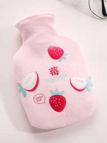 1pc Hot Water Bag With Fruit Pattern Plush Cover - Pink - View 5