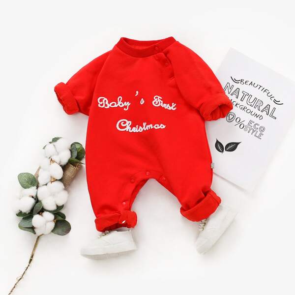 

Baby Unisex Christmas Slogan Graphic Jumpsuit, Red