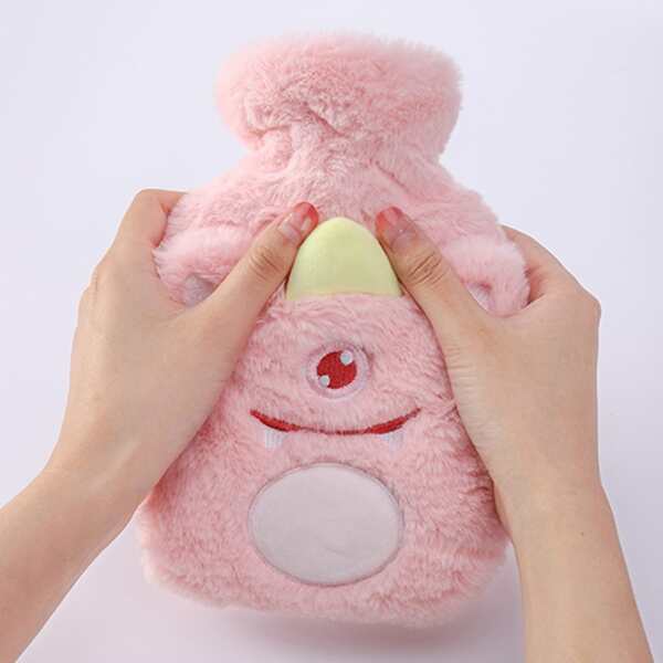 

1pc Hot Water Bag With Cartoon Plush Cover, Pink