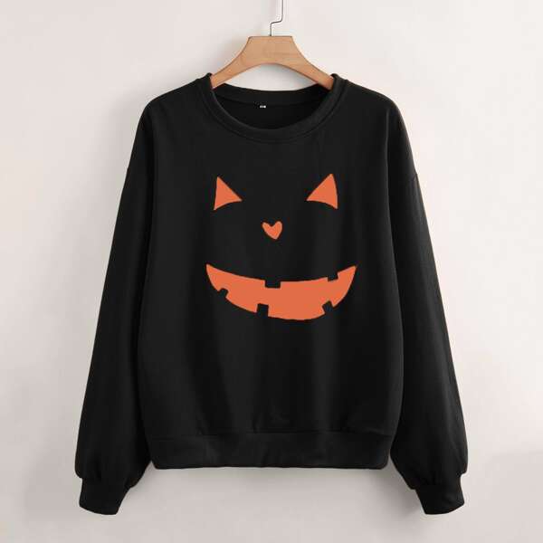 

Plus Halloween Print Sweatshirt, Black