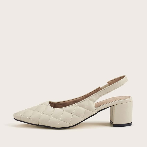 

Quilted Mid Heel Slingback Pumps, Beige