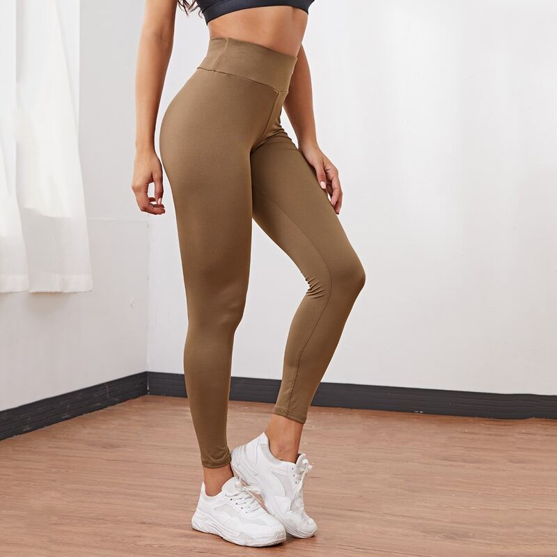 

Wide Band Waist Crop Leggings, Brown
