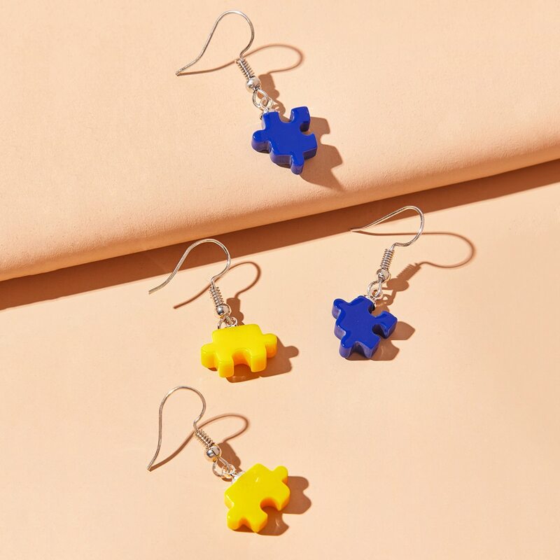 

2pairs Geo Drop Earrings, Multicolor