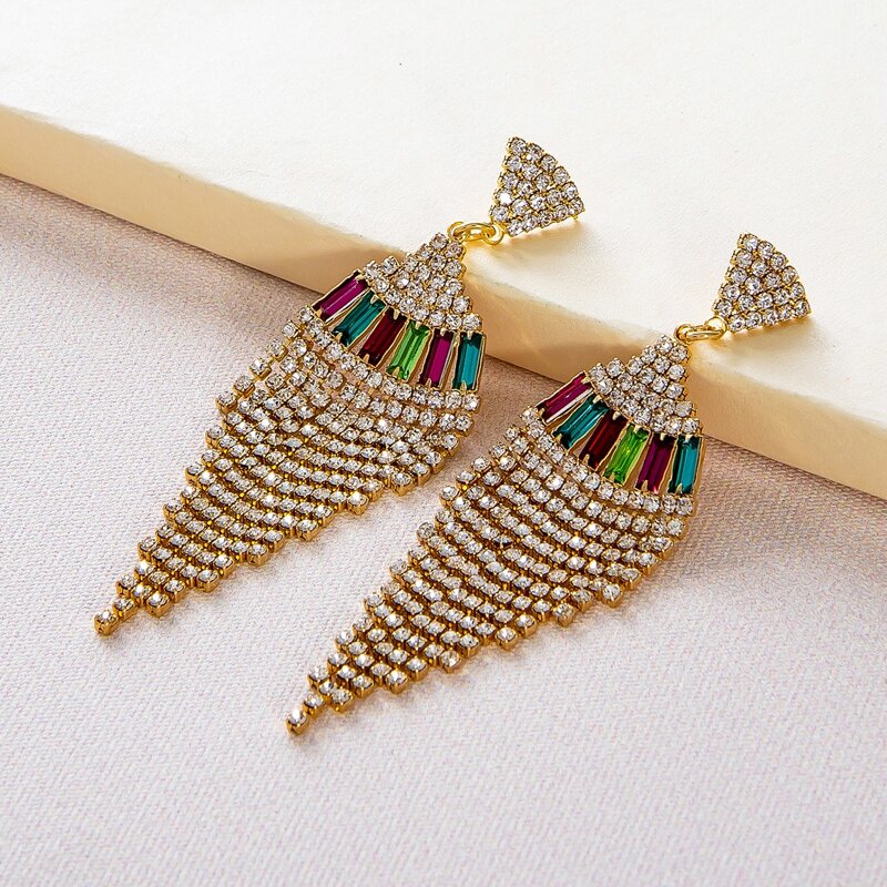 

Rhinestone Long Tassel Drop Earrings, Multicolor
