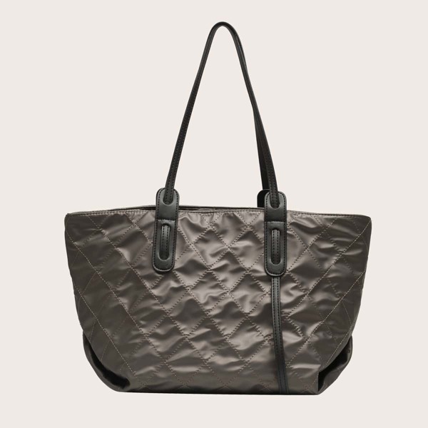 

Large Capacity Quilted Tote Bag, Grey