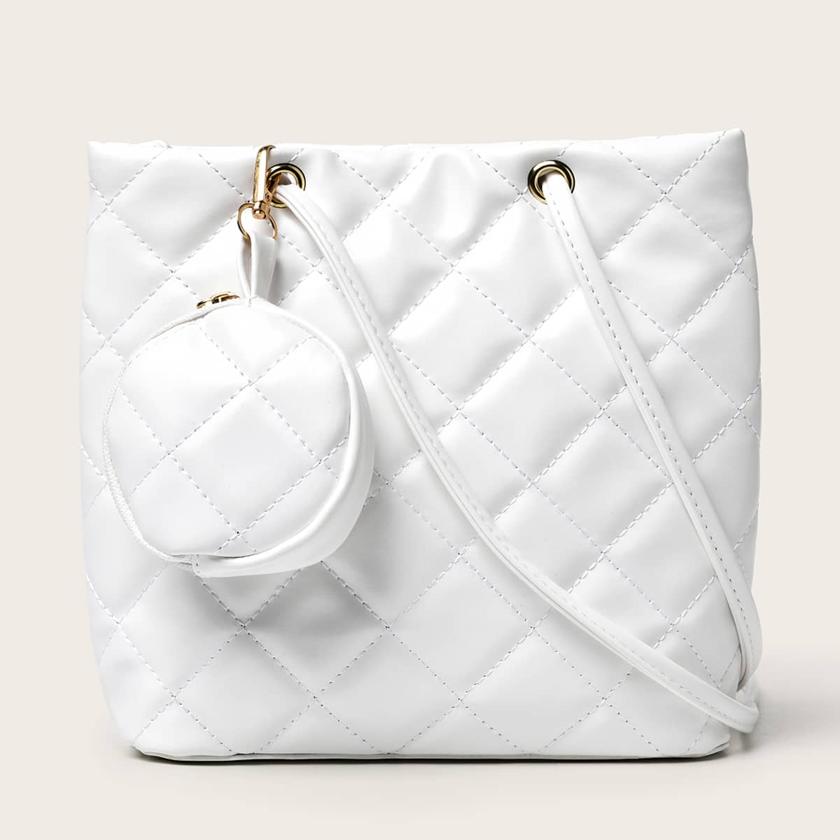 Quilted Shoulder Bag With Purse, White