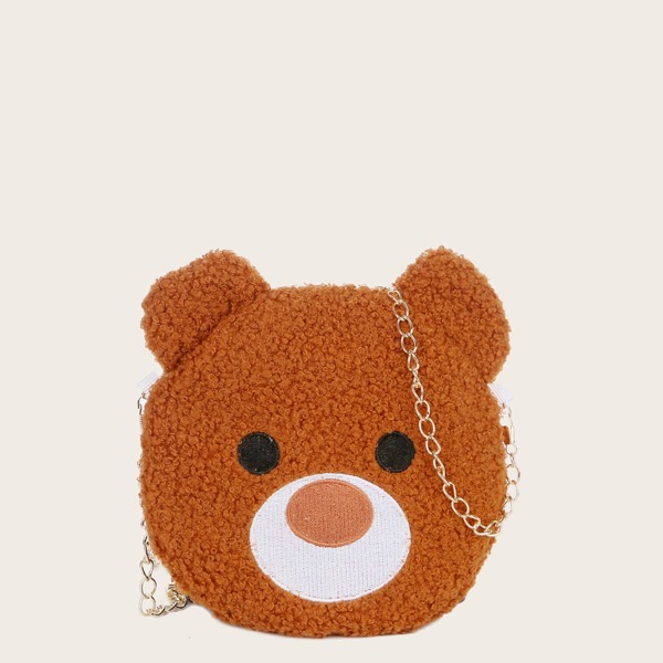 

Cartoon Bear Design Fluffy Chain Bag, Brown