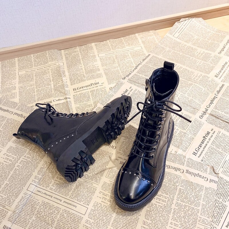 

Lace-up Front Combat Boots, Black