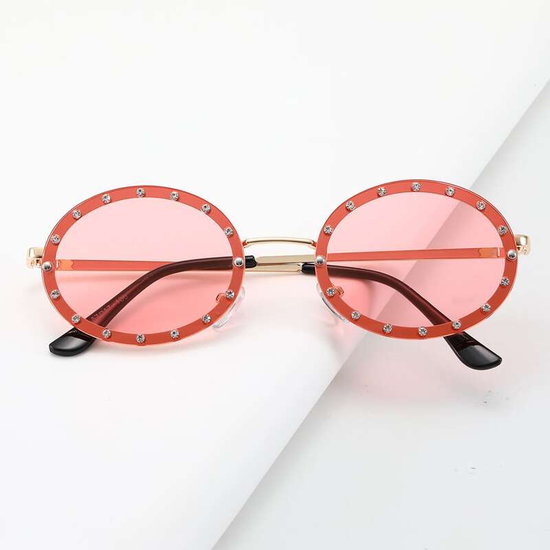 

Tinted Lens Rhinestone Decor Rimless Sunglasses