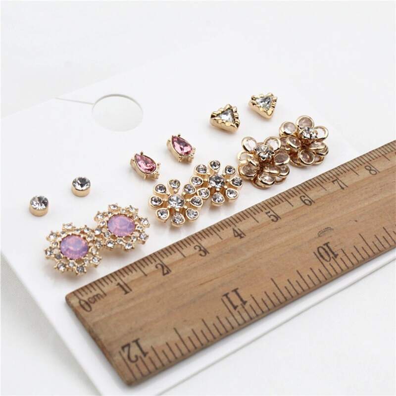 

6pairs Rhinestone Flower Stud Earrings, Multicolor