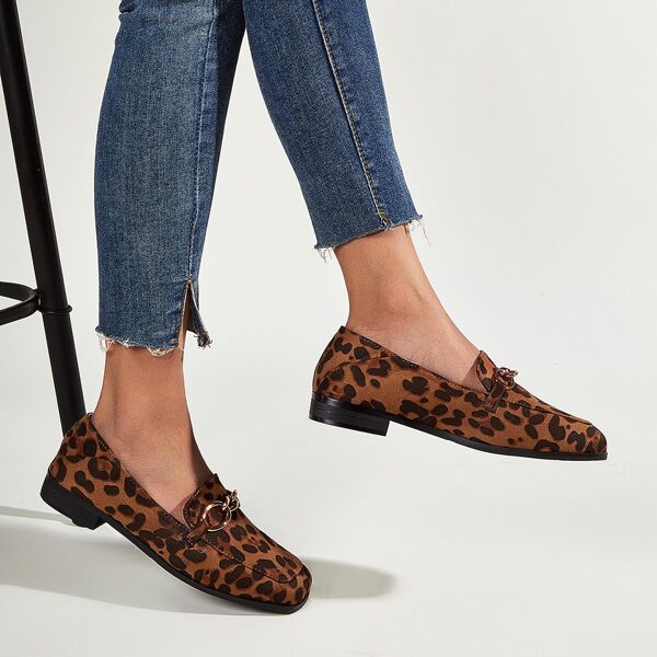 

Square Toe Leopard Loafers, Brown