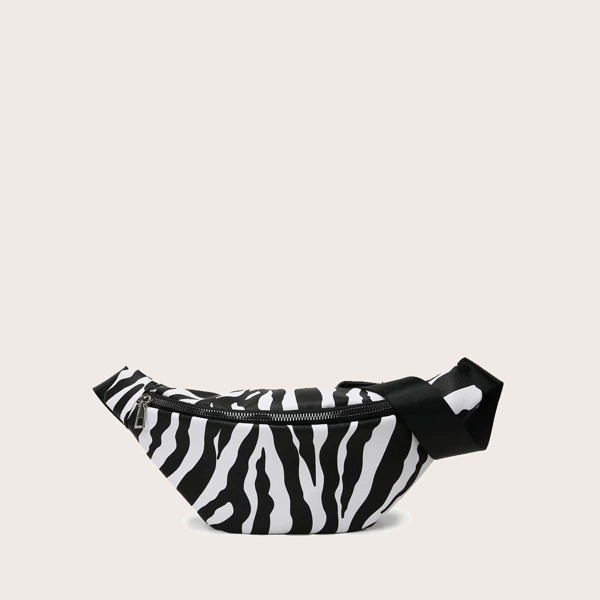 

Zebra Striped Fanny Pack, Black and white