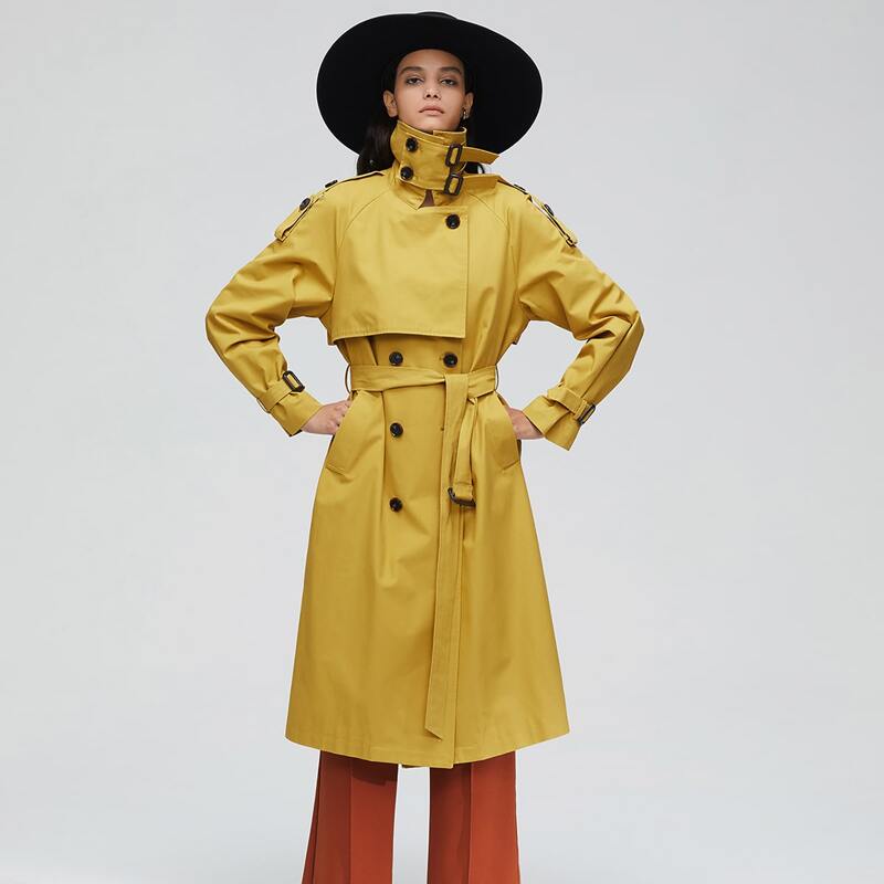 

Jazzevar Double Button Belted Trench Coat, Mustard yellow