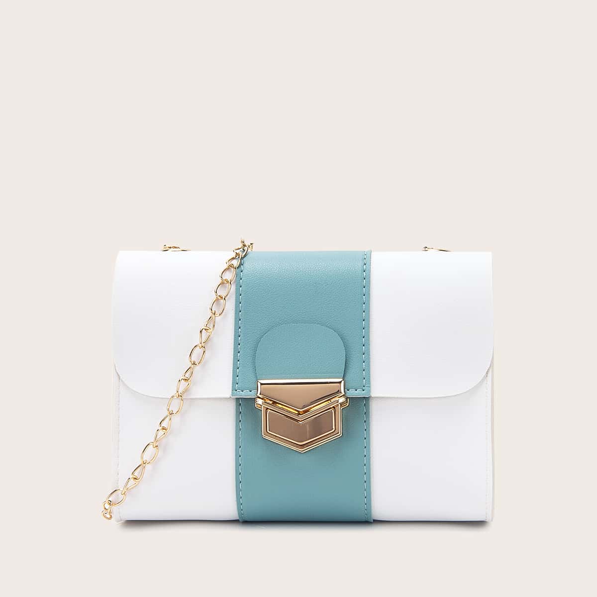

Push Lock Color Block Chain Bag, Blue