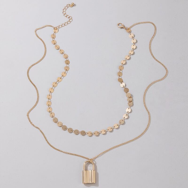 

Lock & Disc Layered Necklace, Gold