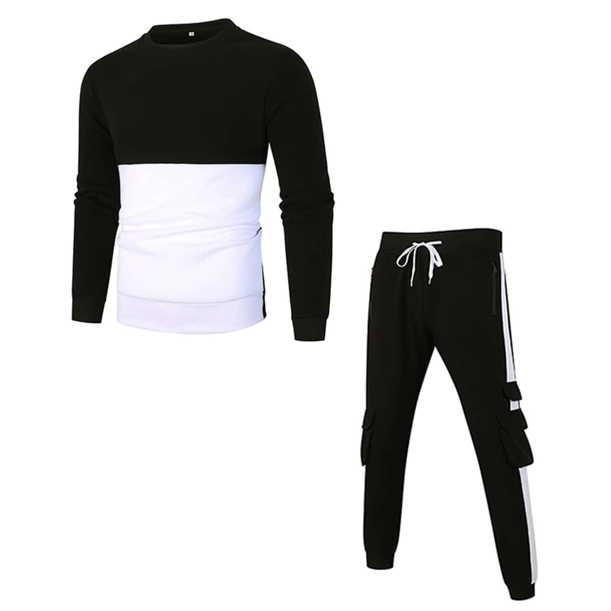

Guys Two Tone Sweatshirt & Flap Pocket Pants, Black and white