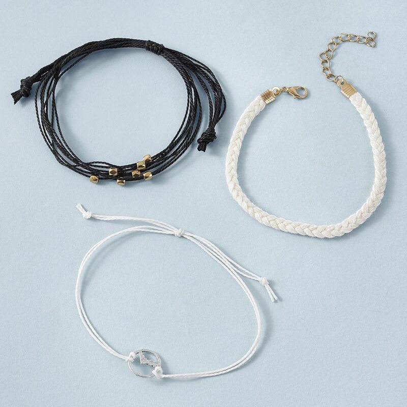 

3pcs Braided Rope Bracelet, Black and white