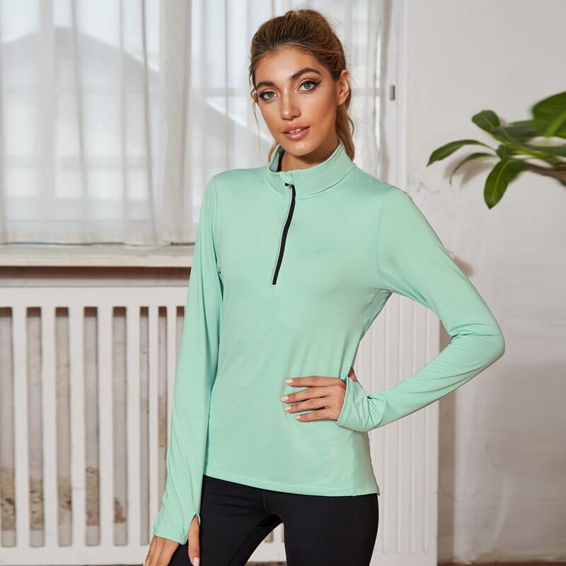 

Half Zip Thumb Hole Sports Sweatshirt, Mint green
