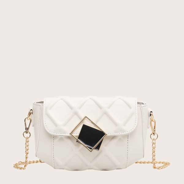 

Geometric Decor Flap Crossbody Bag, Beige