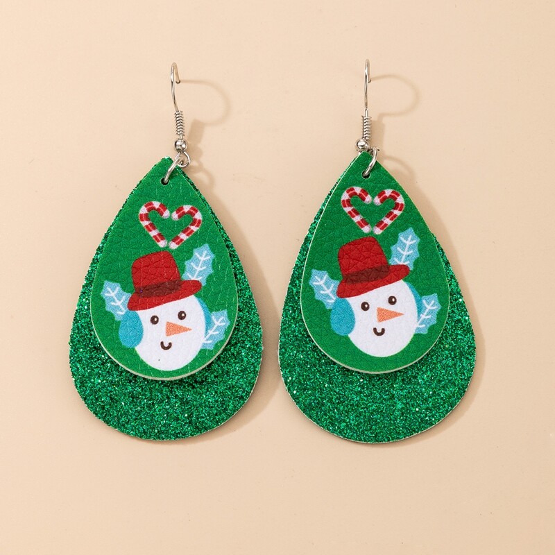 

Christmas Snowman Waterdrop Earrings, Green