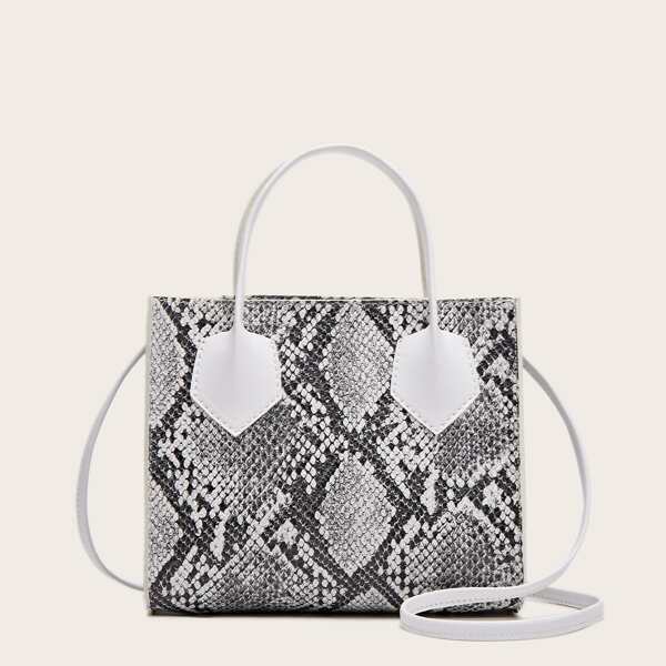 

Snakeskin Satchel Bag, White