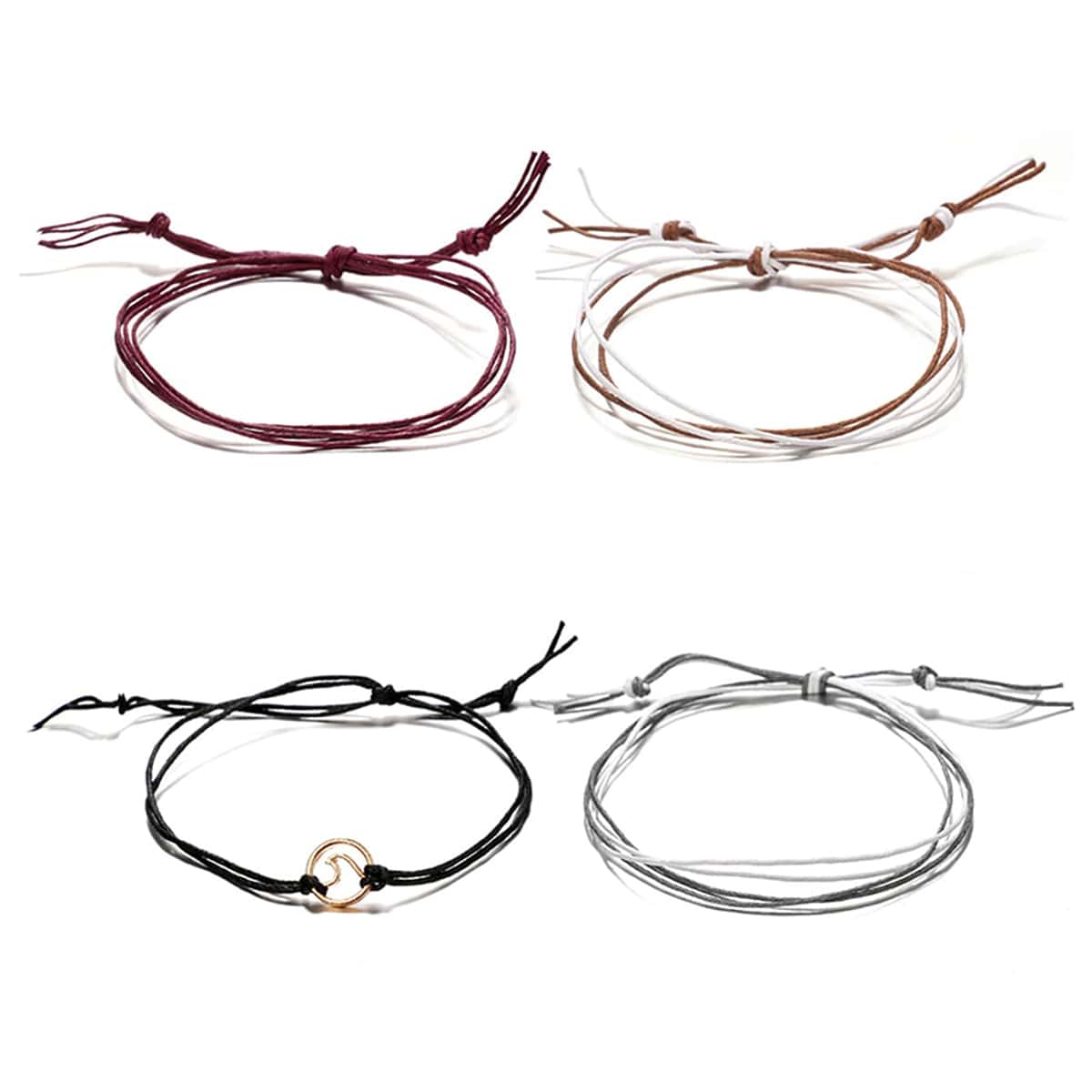 

4pcs Wave Ring Rope Anklet, Multicolor