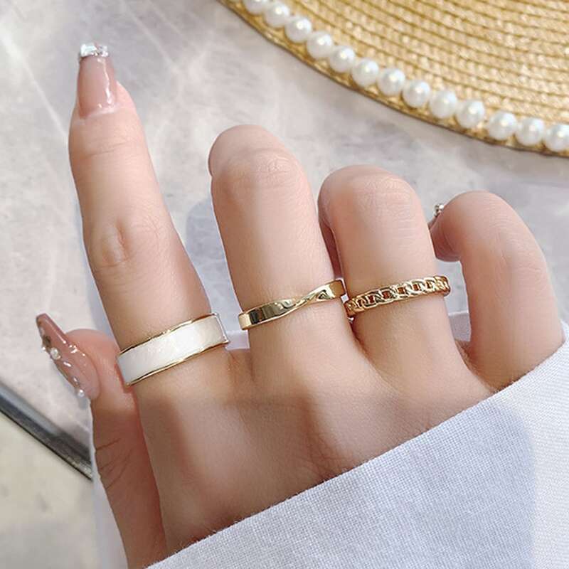 

3pcs Chain Decor Ring, Gold