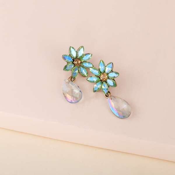 

Flower Decor Waterdrop Drop Earrings, Green