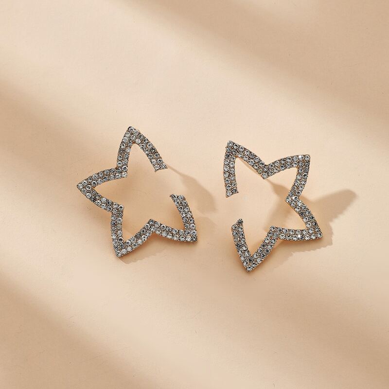 

Rhinestone Star Drop Earrings, Silver