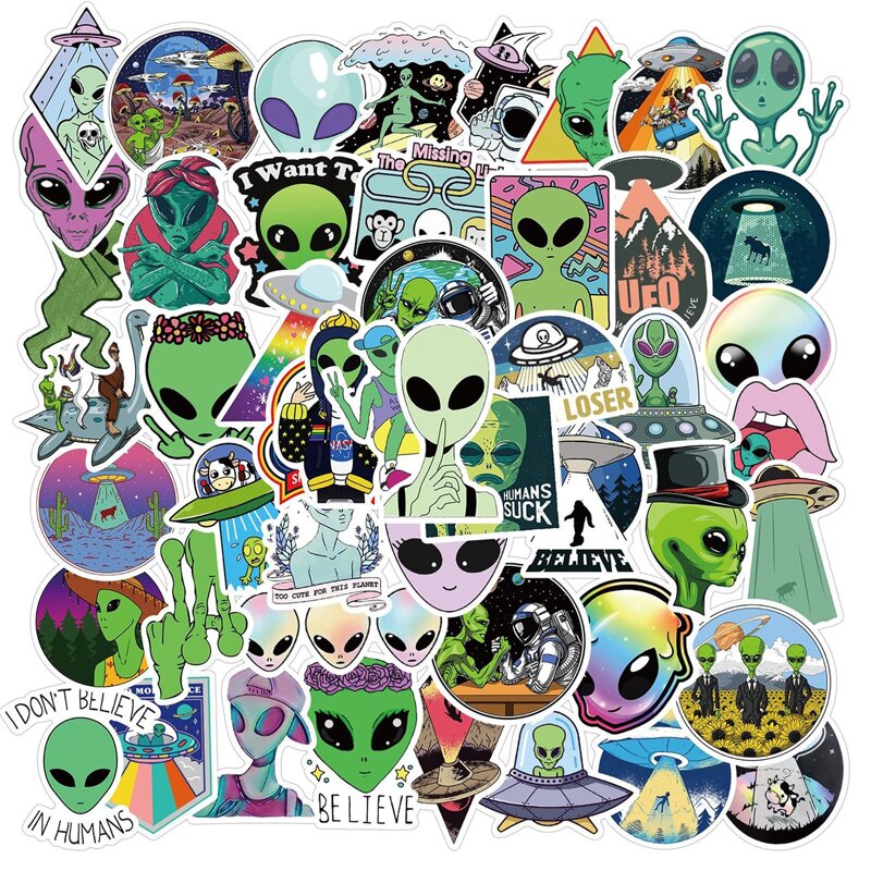 

50pcs Alien Graphic Sticker, Green