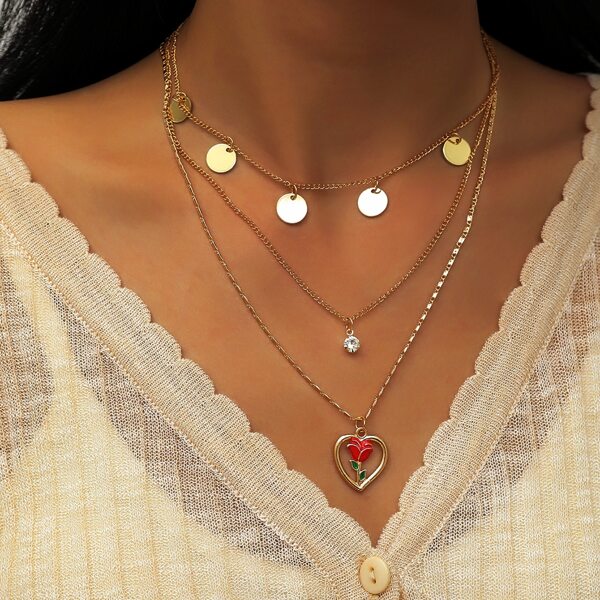 

Flower & Disc Charm Layered Necklace, Gold