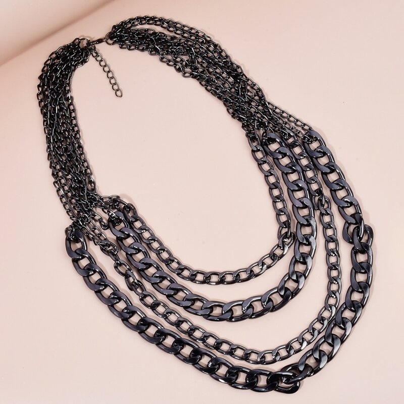 

Layered Chain Necklace, Gun black